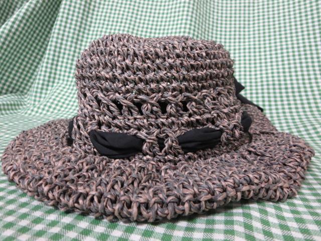 Cheer リボン付きペーパー編み帽子 グレ-ブラウン系 フリーサイズ調整 の写真2