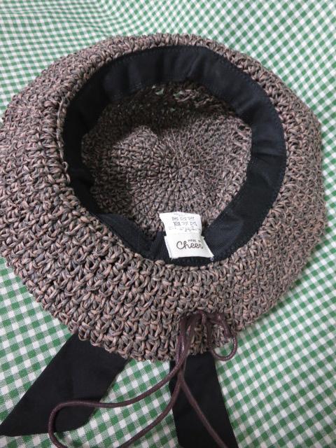 Cheer リボン付きペーパー編み帽子 グレ-ブラウン系 フリーサイズ調整 の写真5